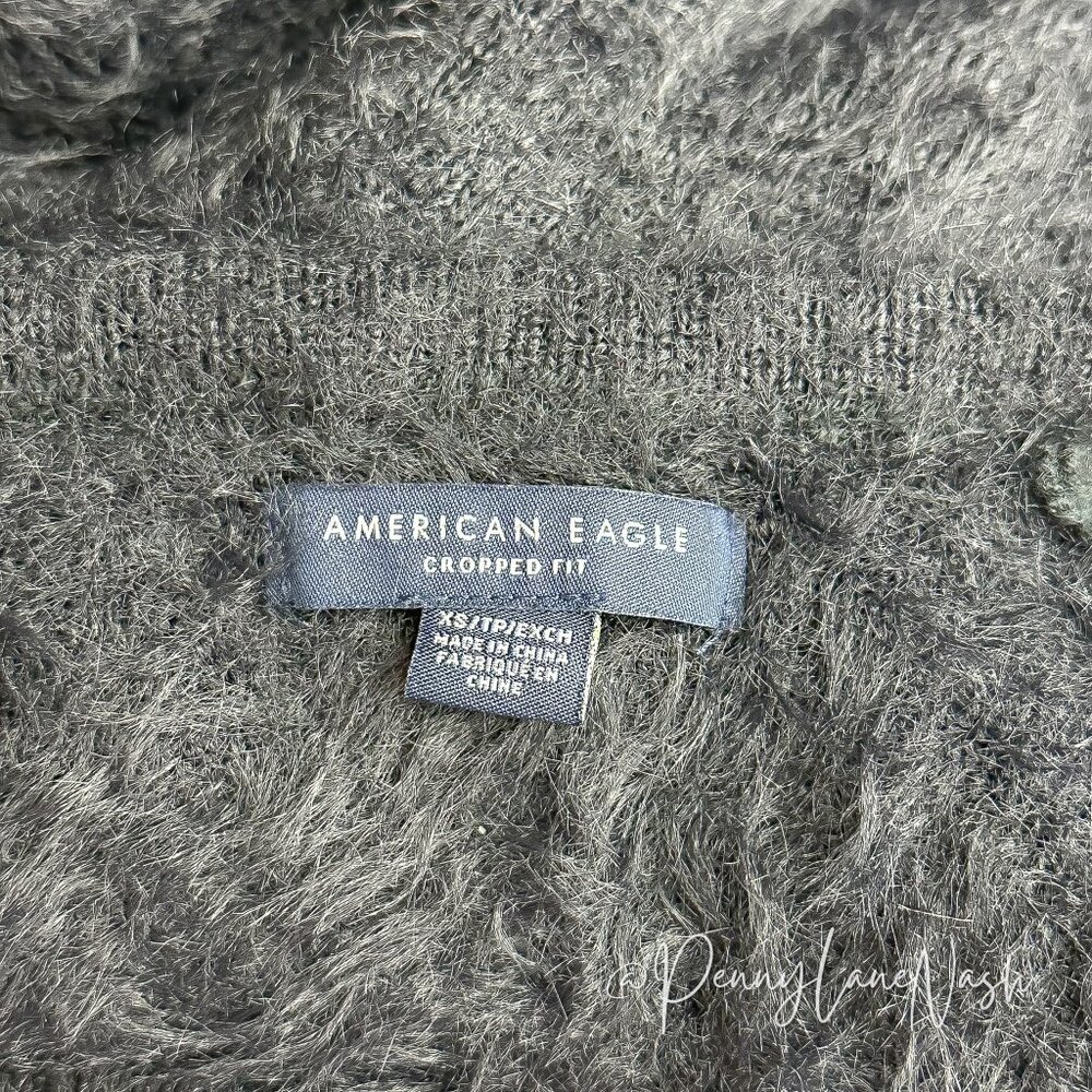 American Eagle Fuzzy Eyelash Back Surplice Sweater XS Black - Picture 8 of 11